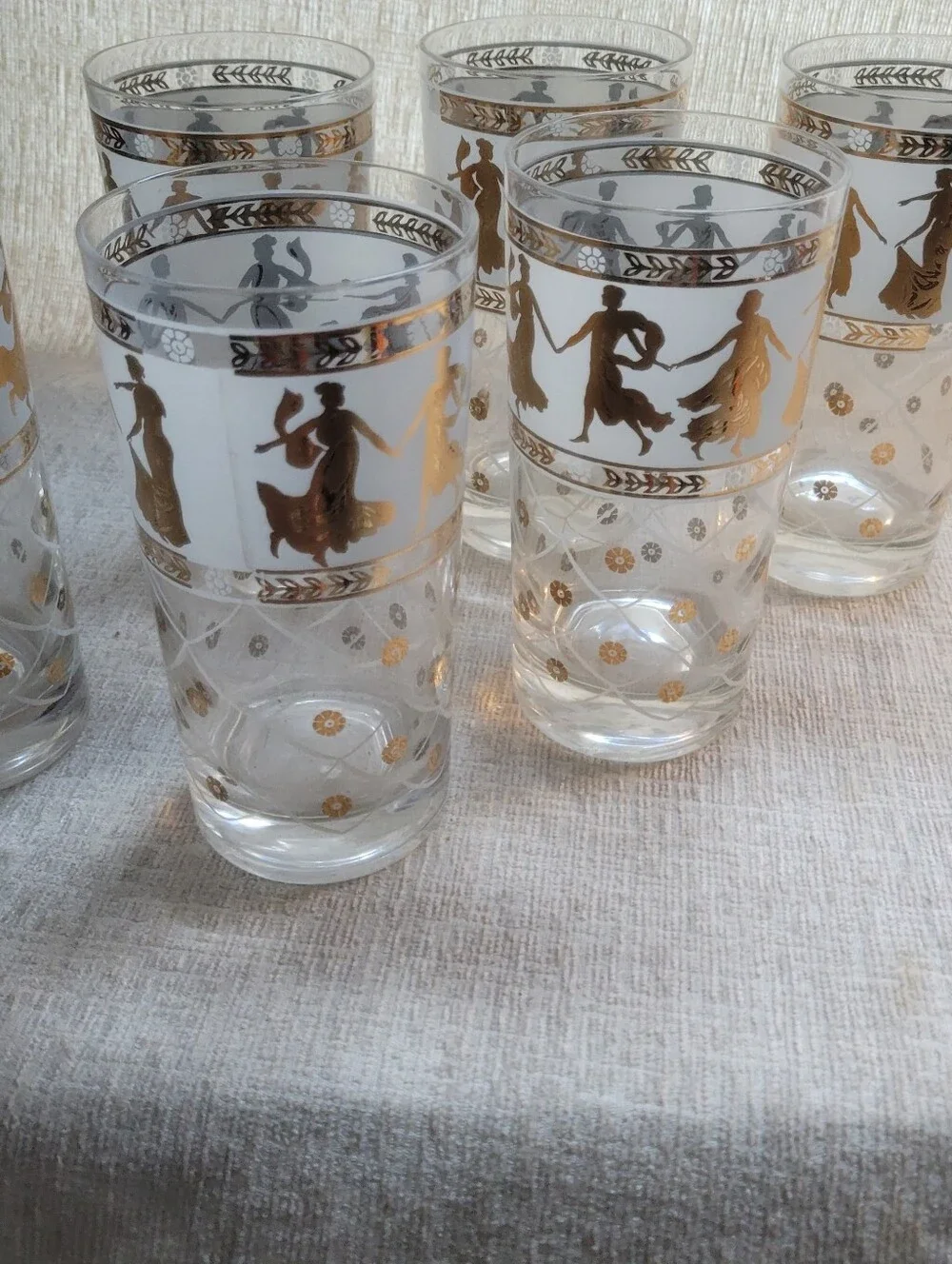 Vintage MCM Culver Style Roman Goddess Highball Glasses - 22k Gold Accent Set 6